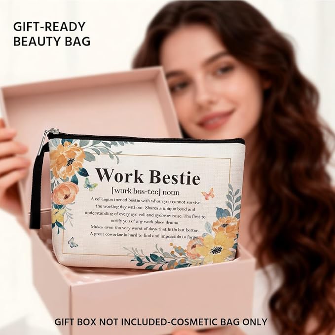 Funny Work Bestie Noun Makeup Bag Thank You Retirement Gifts BFF Gifts Friendship Gifts for Women Friends Coworker Colleague Cosmetic Bag Zipper Pouch Bag Travel Bag for Birthday Christmas