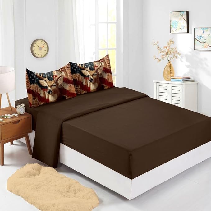 5PCS Deer Comforter Sets Twin,Boys Camo Bedding Twin,American Flag Comforter,Camo Bed Set for Boys,Adults,Teens