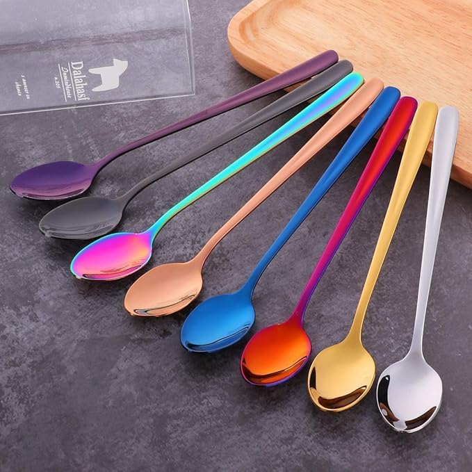 8 Pieces 8 Inch 18/10 Iced Tea Spoons,Long Handle Mixing Spoon (multicolor)