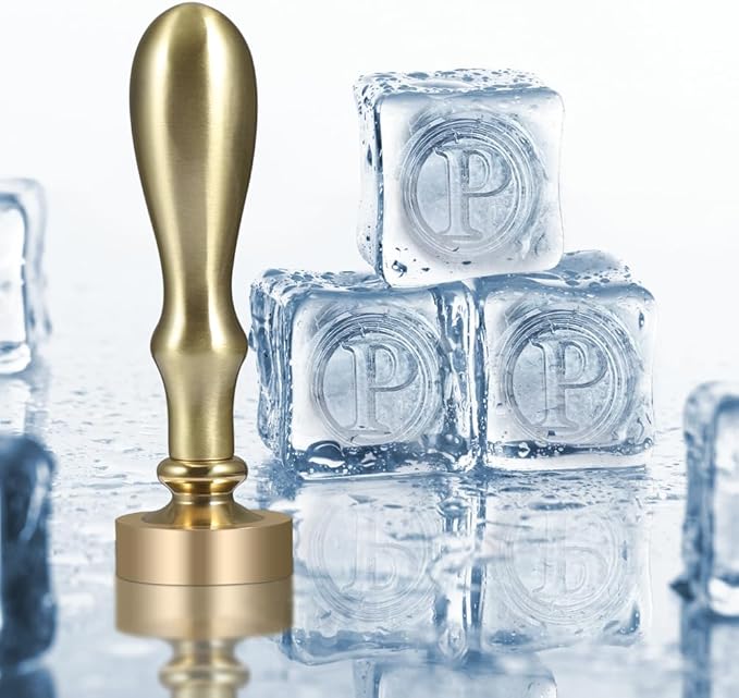 Ice Cube Stamp for Cocktails Ice Stamp Brass Head with Handle, Ice Branding Stamp for Ice Cubes Cocktail Whiskey Drinks Party Wedding Making DIY Crafting (Letter P)
