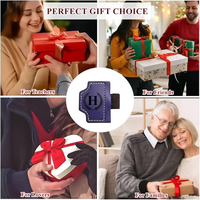Custom Bookmark with Pen Holder with 26 Letters Personalized Magnetic Leather Book Mark, Customized Name Book Marker Clip with Initial for Men Women, Gifts for Book Lovers, Readers, (Purple, W)