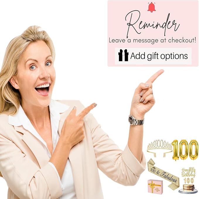 100th Birthday Decorations Women Gold with Crown and Sash, Candles and Cake Topper, Number Balloons, Happy 100th Birthday Party Gifts Supplior