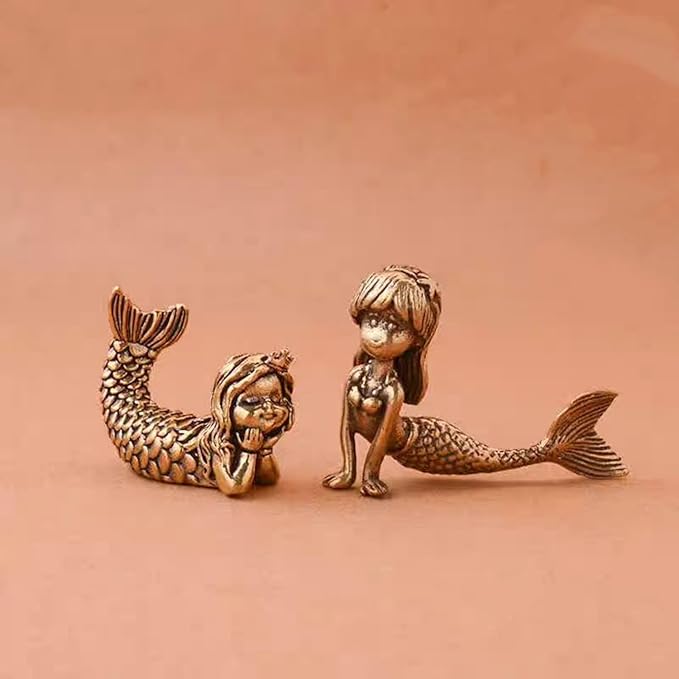 Small Brass Metal Statue,Mermaid Brass Figurine,Solid Copper Decorations,Tea Pet Home Decorations,Fung Shui Statue for Housewarming,Collection Gifts