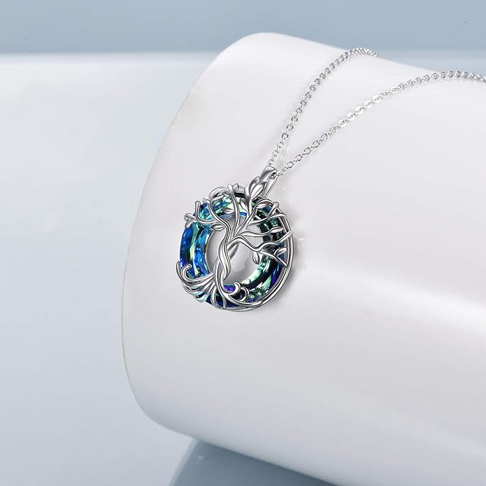 TOUPOP Tree of Life Necklace 925 Sterling Silver Family Tree Pendant Austrian Crystal Jewelry Valentines Day Birthday Gifts for Women Mom Wife Her