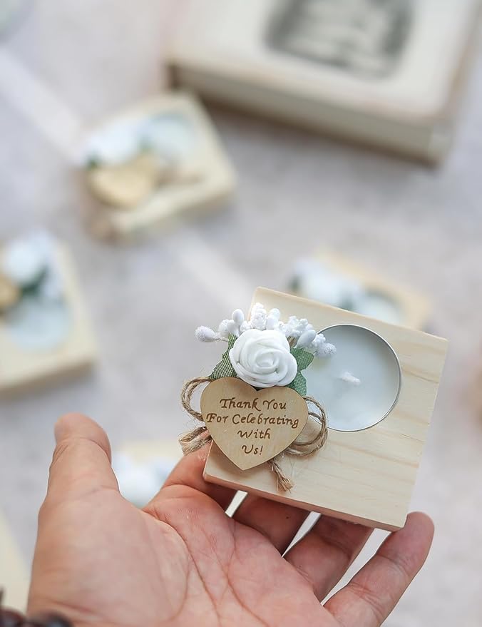 100 Piece Set of Wooden Tealight Candle Holders for Wedding Favors, Bridal Shower, Baby Shower Favors for Guests, Candle Favors for Guests. (Pack of 100)