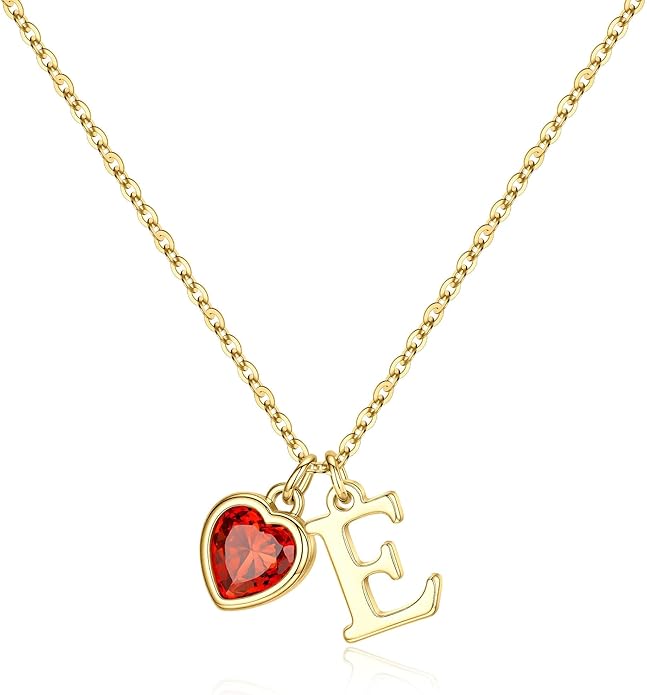 Turandoss Valentines Day Gifts for Her Trendy, Dainty 14K Gold Plated Initial A-Z Heart Birthstone Pendant Necklace Personalized Bridesmaid Birthday Valentines Jewelry Gifts for Women Girls