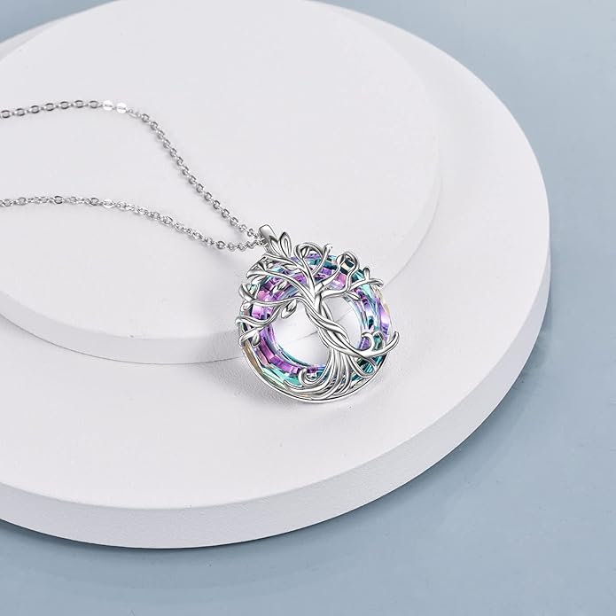 TOUPOP Tree of Life Necklace 925 Sterling Silver Family Tree Pendant Austrian Crystal Jewelry Valentines Day Birthday Gifts for Women Mom Wife Her