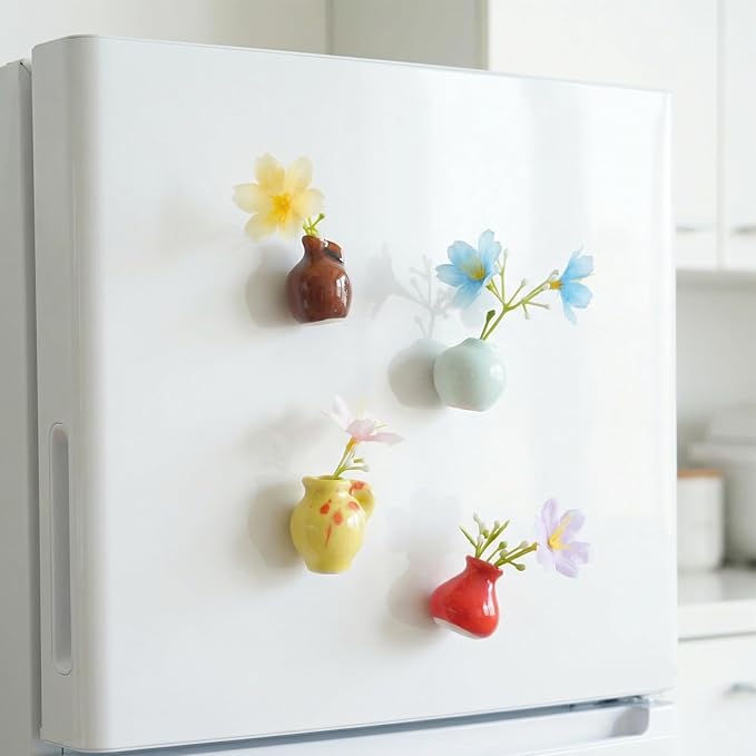 9Pack Mini Vase Magnets for Refrigerator,Cute Decorative Bud Plant Fridge Magnets for Kitchen, Office, Locker,Fridge Decorative,Locker(Without Flowers)