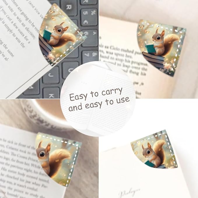 2PCS Leather Bookmarks 3.54 x 3.54 Inch Spring Squirrel Reading with Blossoms Design Reading Accessories for Books Journals Bibles Travel Diary Students Teachers and Book Lovers Gift