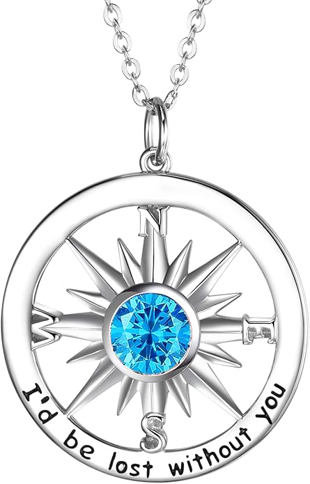S925 Necklace Birthstone Compass Gift for Women Jewelry Sterling Silver Necklace for Wife Wedding Anniversary Girlfriend Birthday Gifts for Her Valentines Day Mom Mothers Day