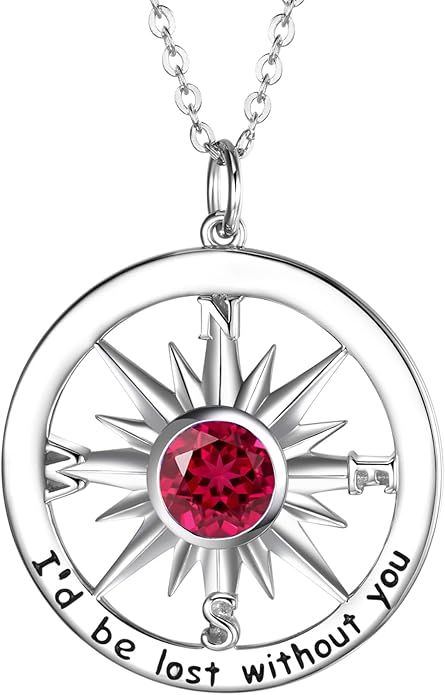 S925 Necklace Birthstone Compass Gift for Women Jewelry Sterling Silver Necklace for Wife Wedding Anniversary Girlfriend Birthday Gifts for Her Valentines Day Mom Mothers Day