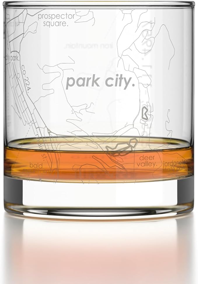 Well Told Engraved Park City Utah Map Rocks Glass, Old Fashioned Glassware (11 oz, Clear) Etched Bourbon Tumbler, Gifts For Whiskey Lovers