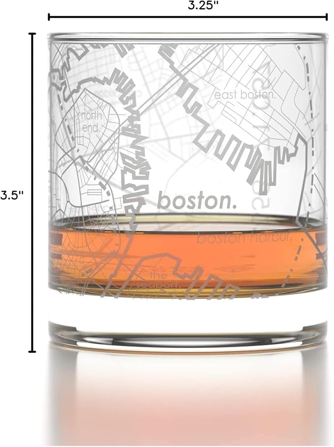 Well Told Engraved Boston Massachusetts Map Rocks Glass, Old Fashioned Whiskey Glass (11 oz, Clear) Etched Whiskey Glass, Gifts For Whiskey Lovers