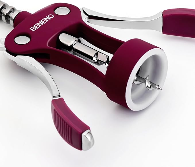 Beneno Wine Opener, Zinc Alloy Premium Wing Corkscrew with Multifunctional Bottles Opener, Sharp Wine Corkscrew with Ergonomic Non-Slip Wing Handle, Purple