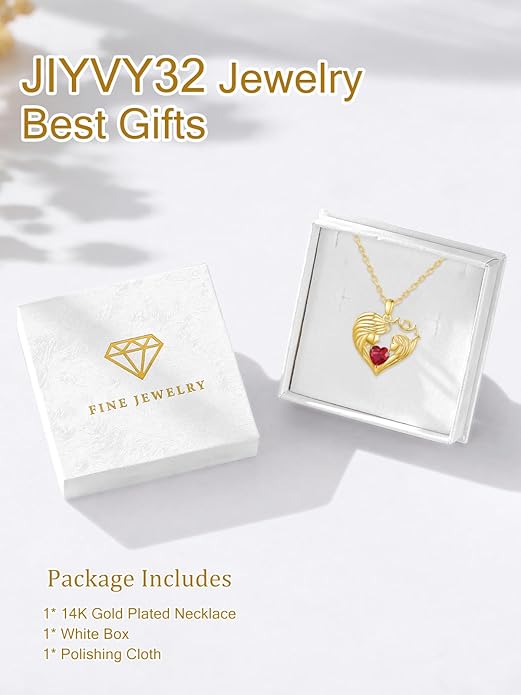 Mother and Daughter/Son Love Heart Necklace White Gold/14K Gold/Rose Gold Birthstone Jewelry Christmas Mothers Day Birthday Gifts For Mom Wife Grandma Women