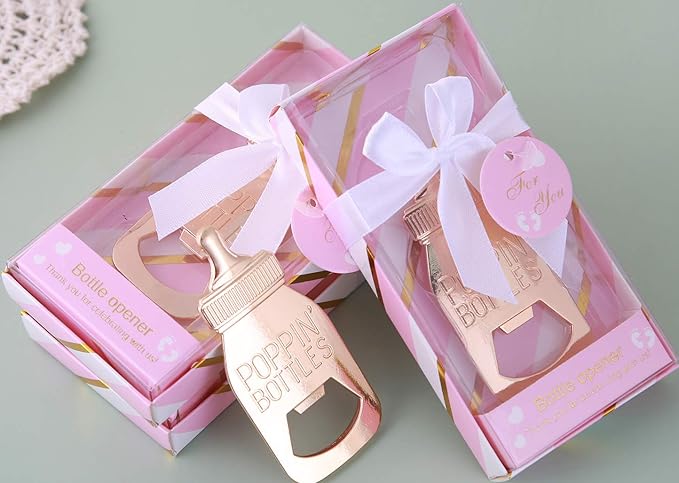 24 Pack Baby Shower Favors Bottle Opener Baby Shower Souvenirs Poppin Bottle Baby Birthday Party Giveaways,Baby Shower/Gender Reveal Party Supplies Decoration Gift (Pink, 24)