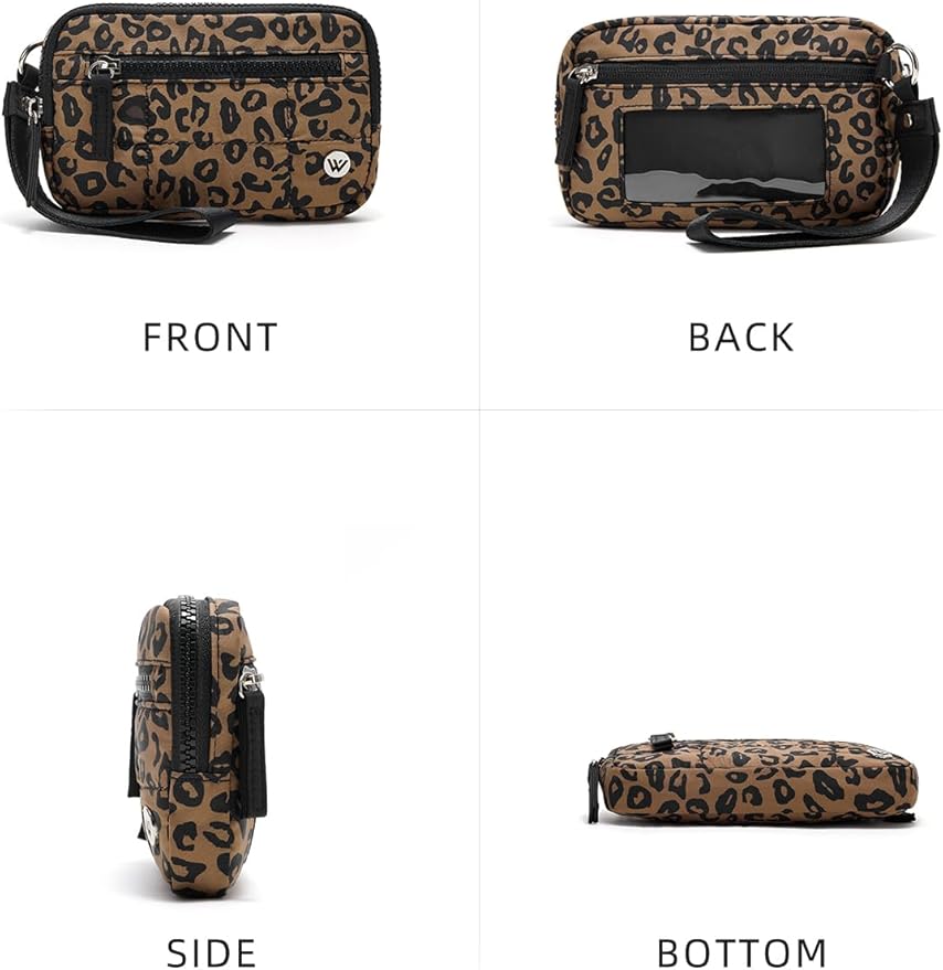WESTBRONCO Wristlet Wallets for Women Nylon Quilted RFID Wallet with 3 Zipper Purse for Travel