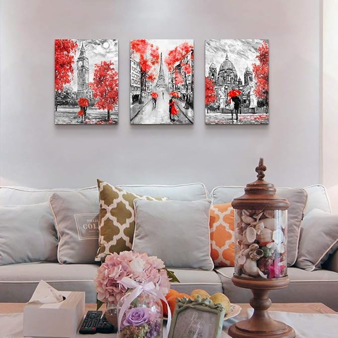 Canvas Wall Art Decor for bedroom Black and white scenery romanti couples pictures Artwork Ready to Hang for living room Home Decoration painting 12" x 16" 3 Piece Paris Eiffel Tower wall decor