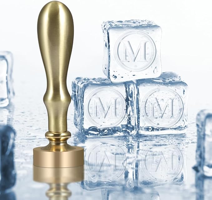 Ice Cube Stamp for Cocktails Ice Stamp Brass Head with Handle, Ice Branding Stamp for Ice Cubes Cocktail Whiskey Drinks Party Wedding Making DIY Crafting (Letter M)
