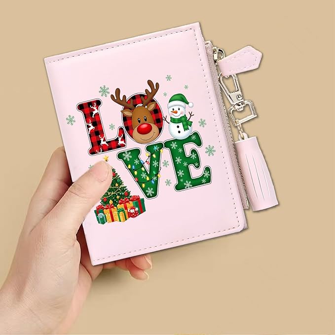 GEEAD Custom Design Small Wallets for Women Bifold Slim Coin Purse Zipper ID Card Holder for Christmas