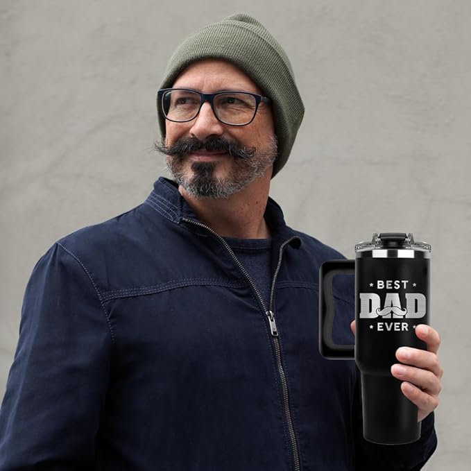 Christmas Gifts For Dad - Best Dad Ever Tumbler 40Oz - Gift for Daddy, Birthday And Fathers Day from Daughter, Son - Cool, Funny Coffee Mug, Proud Papa Cup for Men, Grandfather, Daddy, Elderly