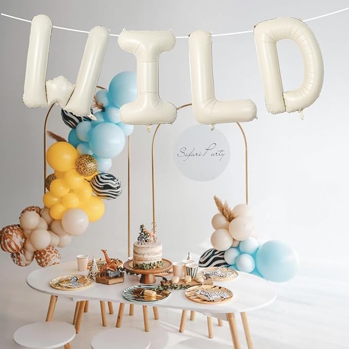 Beige WILD Balloons for Wild One Party Decorations, 40 Inch Cream White Sand WILD Balloon Letters, Ivory Alphabet WILD Balloon for Kids Boys Girls Two Wild Birthday Baby Shower Party Decorations