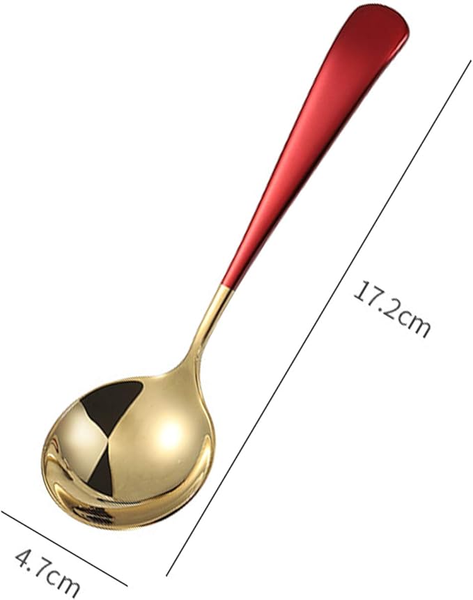 Metal Soup Spoons,Stainless Steel Spoons for Soup Round Colorful Dinner Spoons Thick Short handle Table Spoon 6.3-Inch, Set of 5 (Gold)