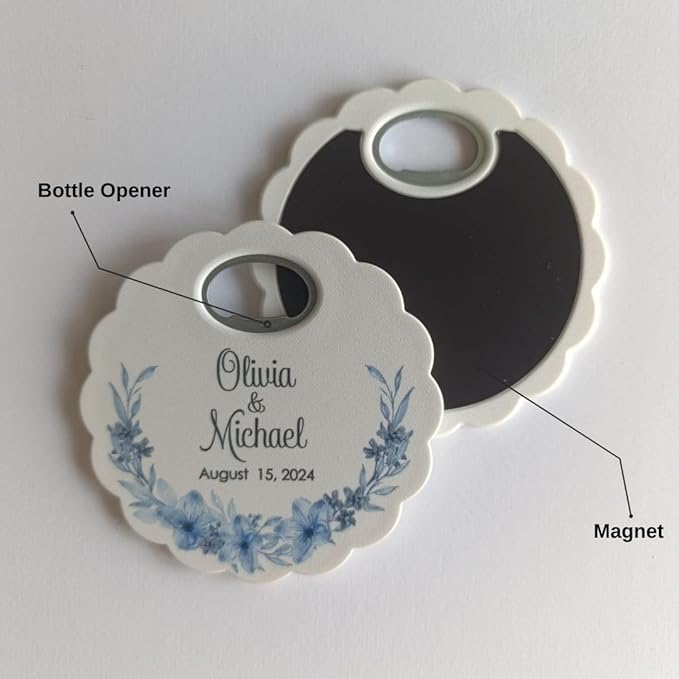 20 PCS Personalized Wedding Favors Bottle Openers - Custom Wedding Gifts for Guests with Thank You Cards, Memorable Thank You Gift for Celebrating Your Special Day (Flower)