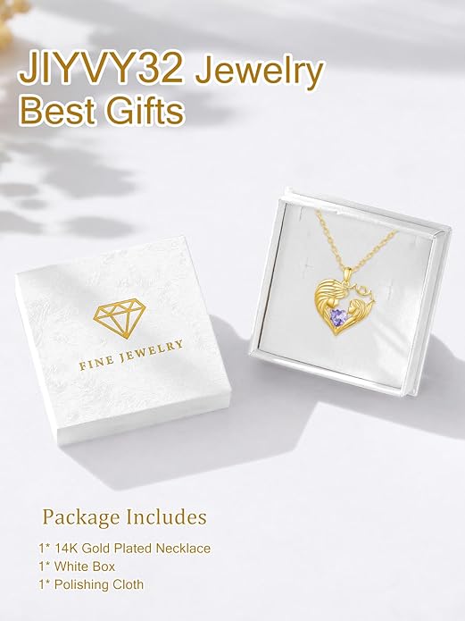Mother and Daughter/Son Love Heart Necklace White Gold/14K Gold/Rose Gold Birthstone Jewelry Christmas Mothers Day Birthday Gifts For Mom Wife Grandma Women