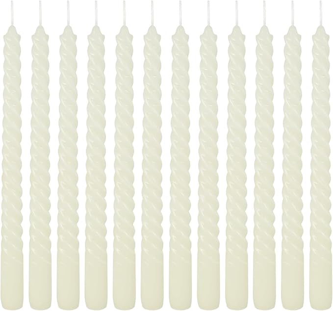 10 Inch Ivory Spiral Taper Candle Set of 12 Pack Unscented Dripless Candlesticks for Valentine's Day,Dinner,Party,Brithday,Wedding,Christmas,and Home Decoration