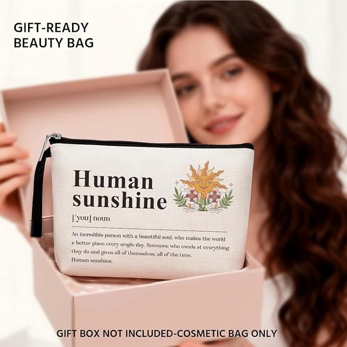 Human Sunshine Definition Makeup Bag Gifts for Women Boss Teacher Nurse Coworker Friends Inspirational Motivational Quote Cosmetic Bag Zipper Pouch Bag Travel Toiletry Bag for Birthday Christmas