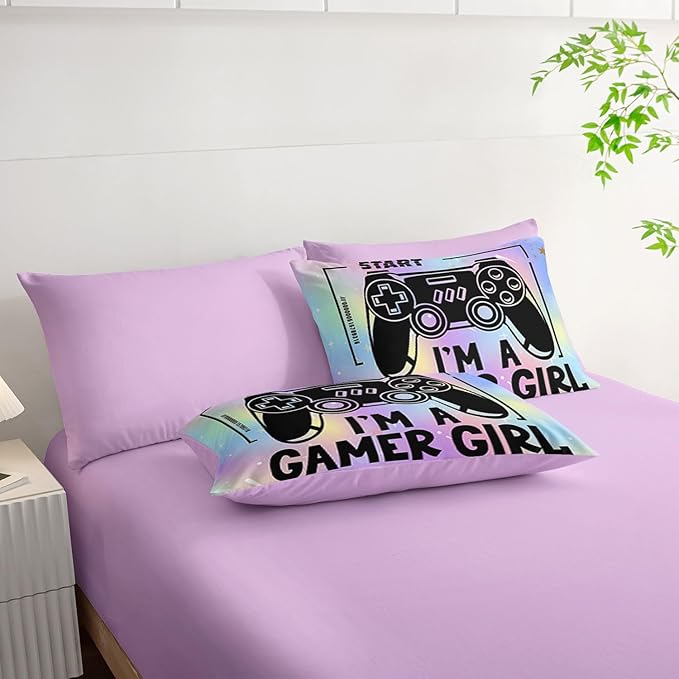 7Pcs Comforter Set Black Game Console Multi Color Printed Bedding Set with 1 Comforter,1 Flat Sheet,1 Fitted Sheet and 4 Pillowcases for Boys and Girls Bedroom All Season(Twin)