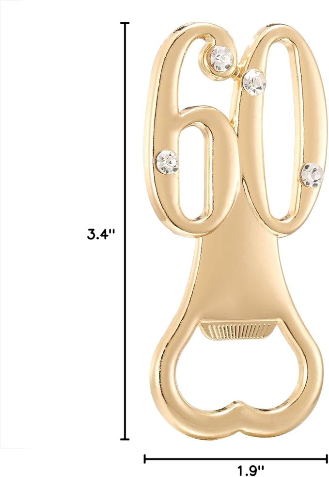 PARTYGOGO Set of 12 Creative Bottle Openers for 60th Birthday Party Favors or 60th Wedding Anniversary Party Gifts 60 Birthday Party Favors Souvenirs Decorations for Guests(12,Gold 60th)