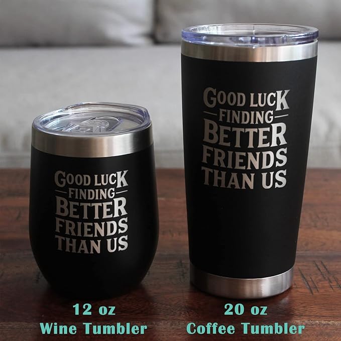 Good Luck Finding Better Friends Than Us - Insulated Coffee Tumbler Cup with Sliding Lid - Stainless Steel Insulated Mug - Funny Farewell Gift For Best Friend Moving Away - Purple
