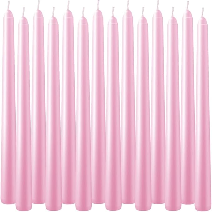 Set of 14 Pink Taper Candles, 7-8 Hours Burn Time, Unscented, Smokeless and Dripless, 4/5 x 10 Inch Dinner Candle Set for Valentine's Day,Household, Wedding, Party and Home Décor Candlesticks