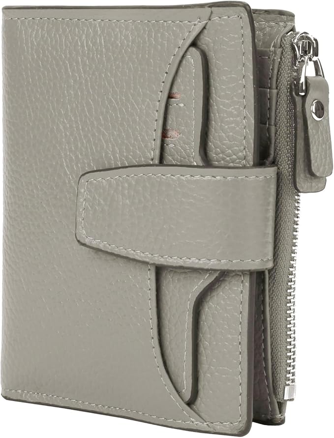 AINIMOER Women's RFID Blocking Leather Small Compact Bi-fold Zipper Pocket Wallet Card Case Purse with id Window