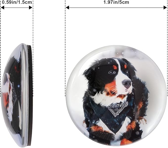 Cute Dog Fridge Magnets 4 Pack - WILMIN Round Glass Refrigerator Magnets, Dog Lover Gift with Multiple Color Backgrounds, 1.97 Inch Diameter, Strong Hold Decorative Magnets