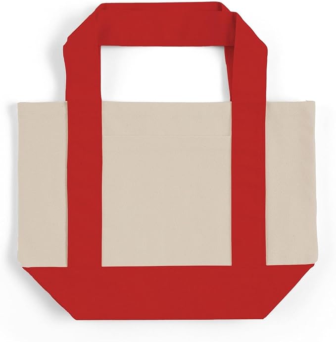 TBF 12 Pack Mini Iconic Canvas Shopping Bags with Gusset – Reusable Eco-Friendly Tote Bags with Handles