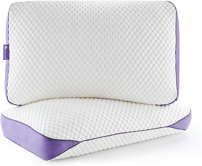 HOMELAB Adjustable Shredded Memory Foam Pillows King Size, Cooling Bed Pillows for Sleeping with Removable Cover, 2 Packs Medium Pillows for Side Stomach & Back Sleepers, 20"x34"