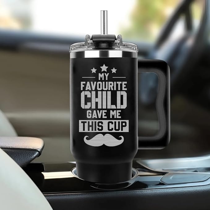 Vivulla68 Christmas Gifts For Dad - My Favorite Child Gave Me This Cup Tumbler 40Oz, Birthday Present for Dad, Father, Papa, Daddy, Father Day Gifts From Daughter, Son, Kids, Cool Coffee Mug Ideas