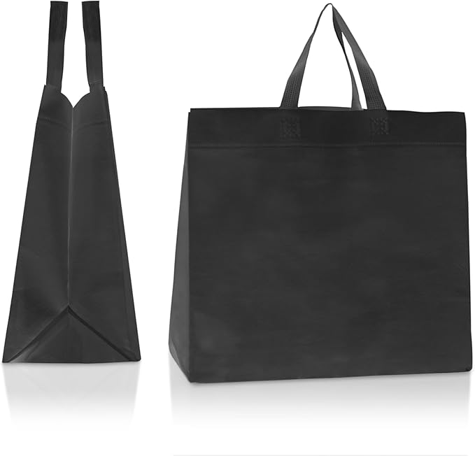Simply Cool 200 Pack Black Reusable Eco-Friendly Grocery Shopping Bags 12.6"x6.3"x11.8" Durable, Environmentally Friendly Recyclable Shopping Bags Washable, Foldable, Portable Tote Bags Bulk