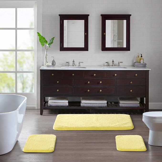 Suchtale Non Slip Bath Mat (20 x 32, Yellow) Water Absorbent Soft Microfiber Shaggy Bathroom Rug Machine Washable Thick Plush Shower Mat