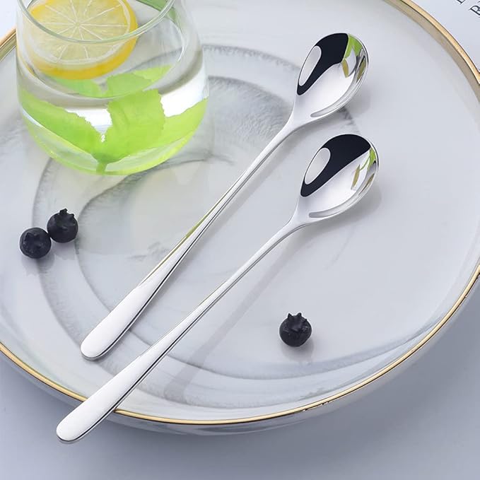 Buyer Star 8-Inch Long Handle Iced Tea Spoons, Ice Cream Spoon, Stainless Steel Cocktail Stirring Spoons, Set of 8 (Silver)