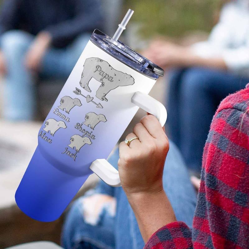 Dad Gifts for Dad from Daughter Son Best Dad Ever Tumbler with Handle and Straw 40oz, Personalized Dad Tumbler with Kids Names, Custom Coffee Tumbler for Dad Birthday Christmas Fathers Day Cup Gift… - Image 6