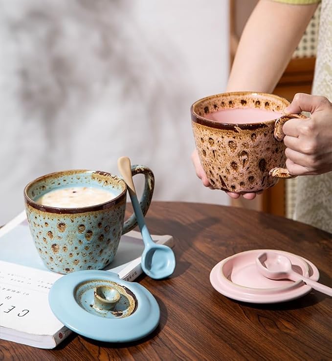6-PCS set - Ceramic Vintage Afternoon Tea, Coffee Whisk, 6-color handmade coffee spoon set, long-handled household spoons, mini spoons for desserts, teaspoons, 5.9 * 1.5in (15 * 4cm))