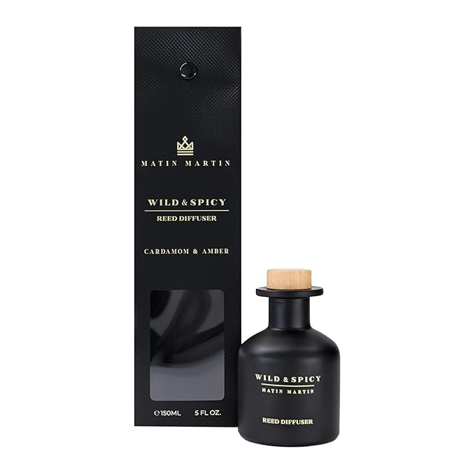Matin Martin Wild and Spicy Reed Diffuser 5 oz - Luxury Aromatherapy with Cardamom & Amber - Home Decor Gift for Bedroom, Office, Living Room, Bathroom - Long-Lasting Scent - Premium Fragrance Sticks