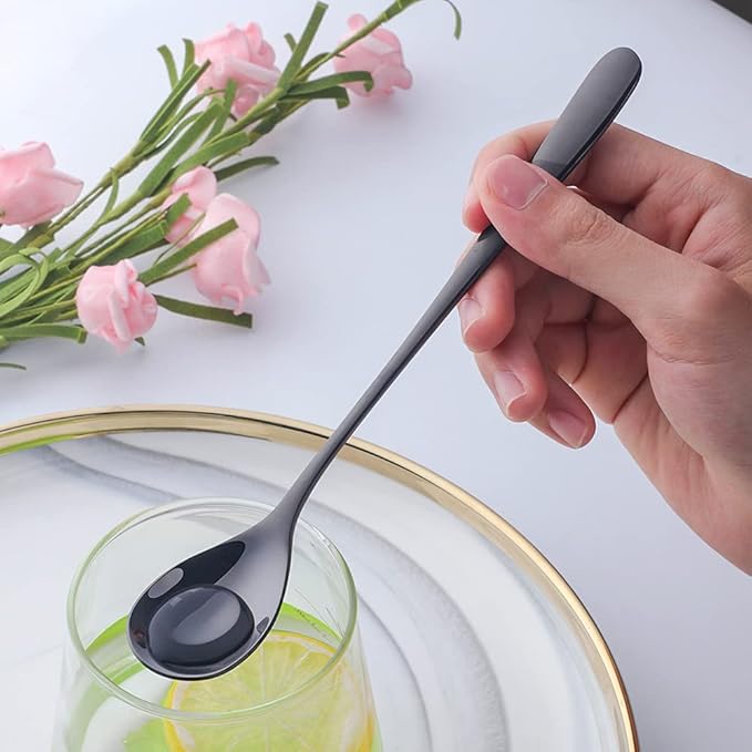 Buyer Star 8-Inch Long Handle Iced Tea Spoons, Ice Cream Spoon, Stainless Steel Cocktail Stirring Spoons, Set of 8 (Black)