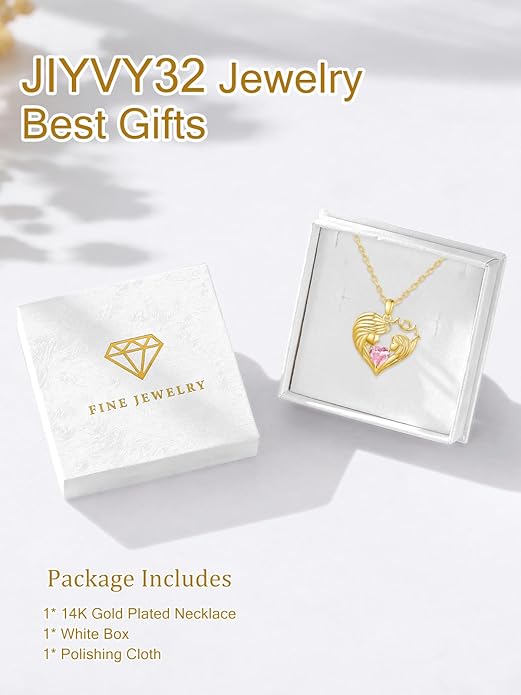Mother and Daughter/Son Love Heart Necklace White Gold/14K Gold/Rose Gold Birthstone Jewelry Christmas Mothers Day Birthday Gifts For Mom Wife Grandma Women
