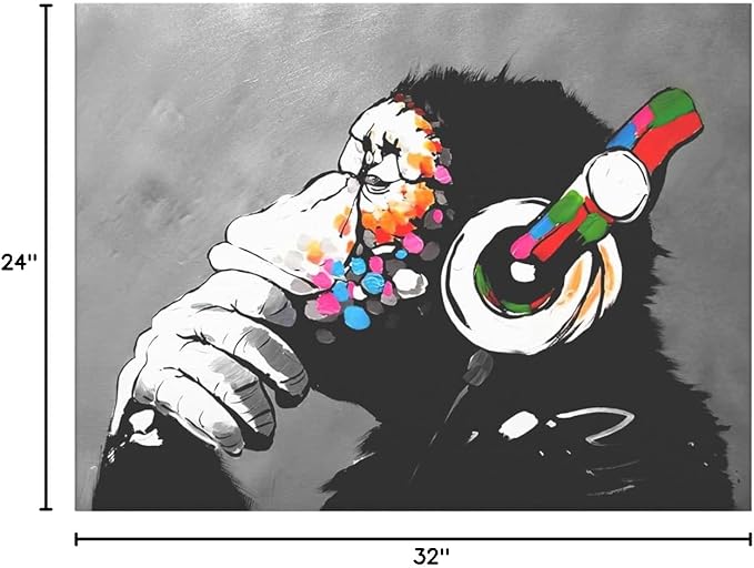 Wieco Art Cool Ape Banksy Graffiti Art Abstract Canvas Painting for Home Decor Canvas Wall Art for Living Room Decoration Animal Picture for Wall Decor & Office Decor