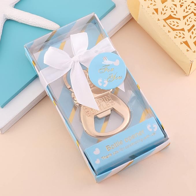 24 Pack POPPIN BOTTLES Key Chain Bottle Opener Boy Baby Shower Favors for Guests,Boy Baby Shower Souvenirs Bottle Opener,Boy Blue Baby Shower Decoration Supplies (Blue, 24)